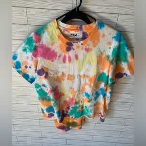 Fila 2 piece crop top t shirt and leggings set tye fie. The bottoms are bigger
